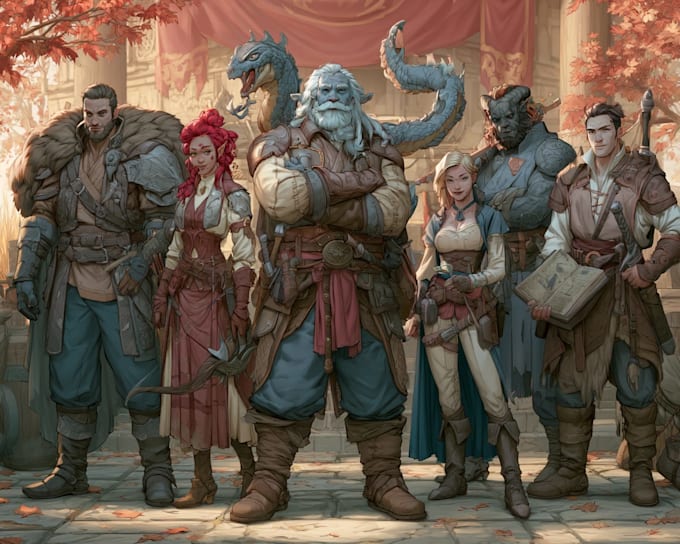 design a cinematic dnd group portrait