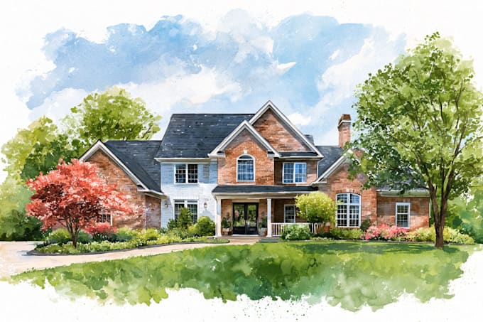 custom digital watercolor house