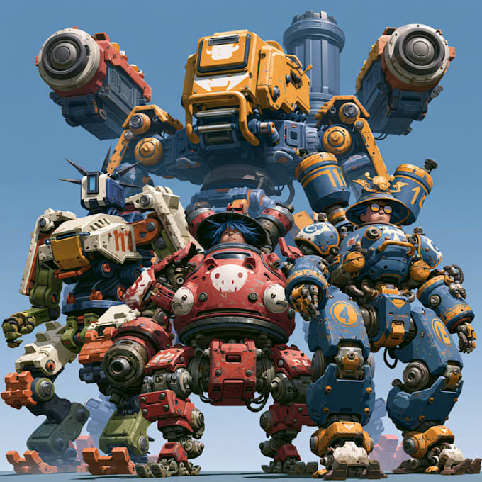 do anime style mecha robot illustrations
