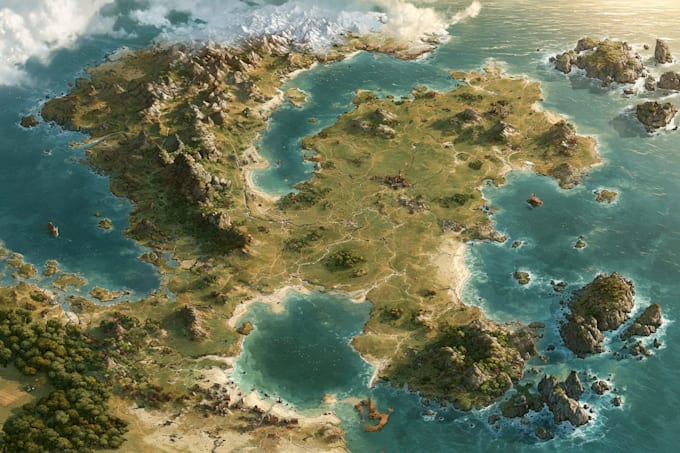 draw a fantasy map illustration for map