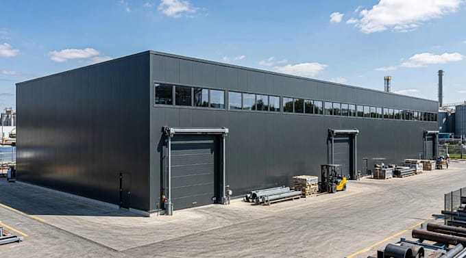 render 3d warehouse building,commercial exterior,industrial park,cgi aerial view