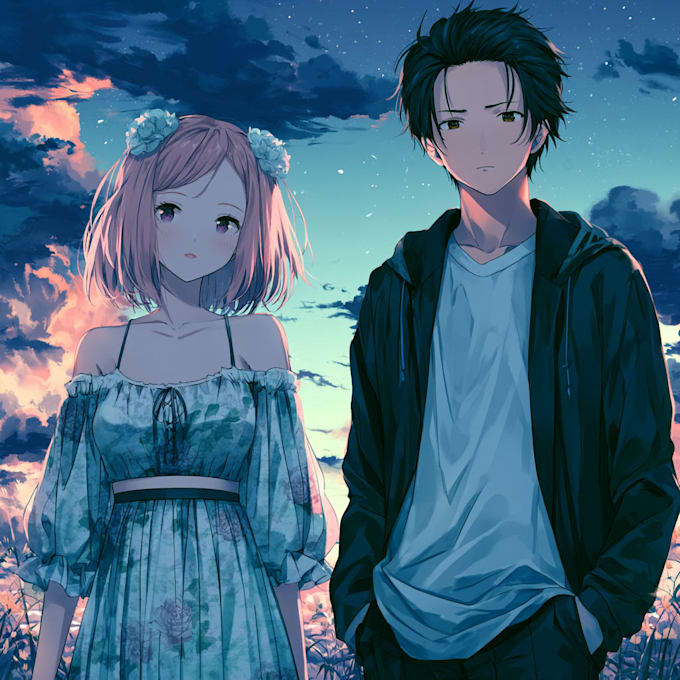draw anime couple illustration