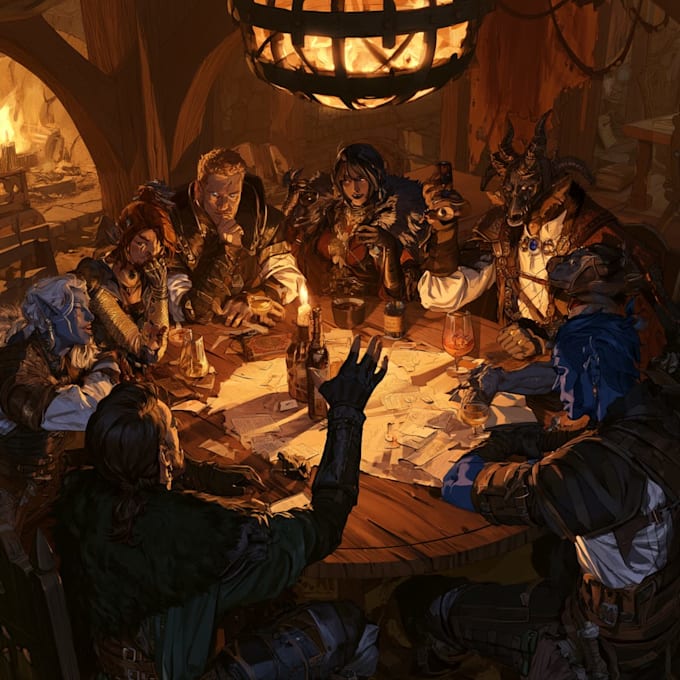 design a dnd party art and group art