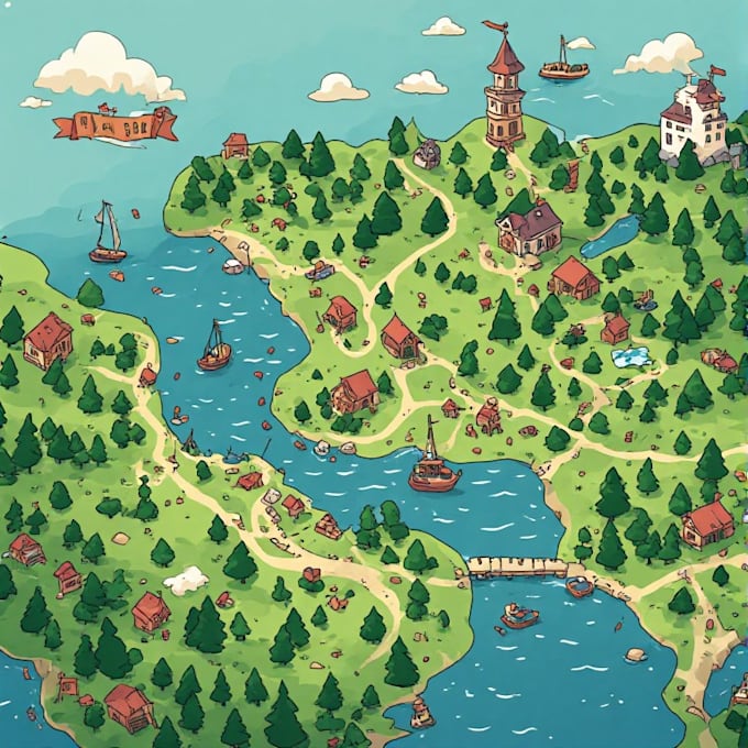 create event, tourist, and fantasy map illustration