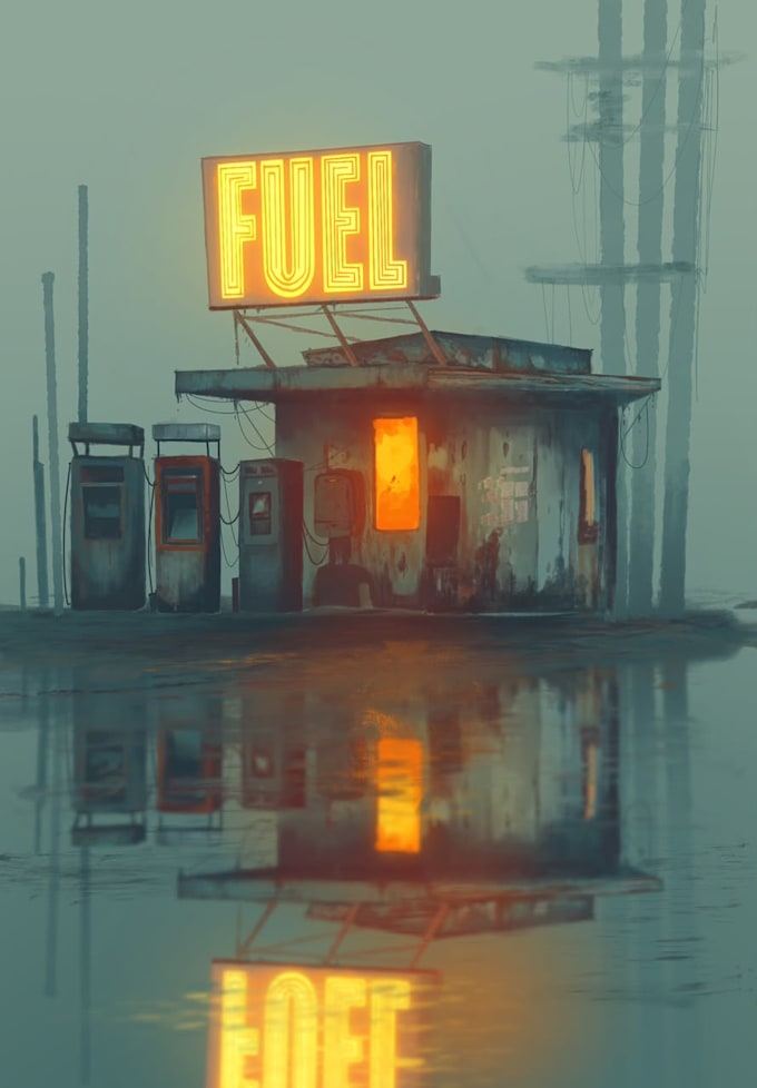 create a surreal abandoned environment concept art