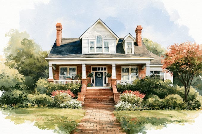 draw house illustration watercolor style