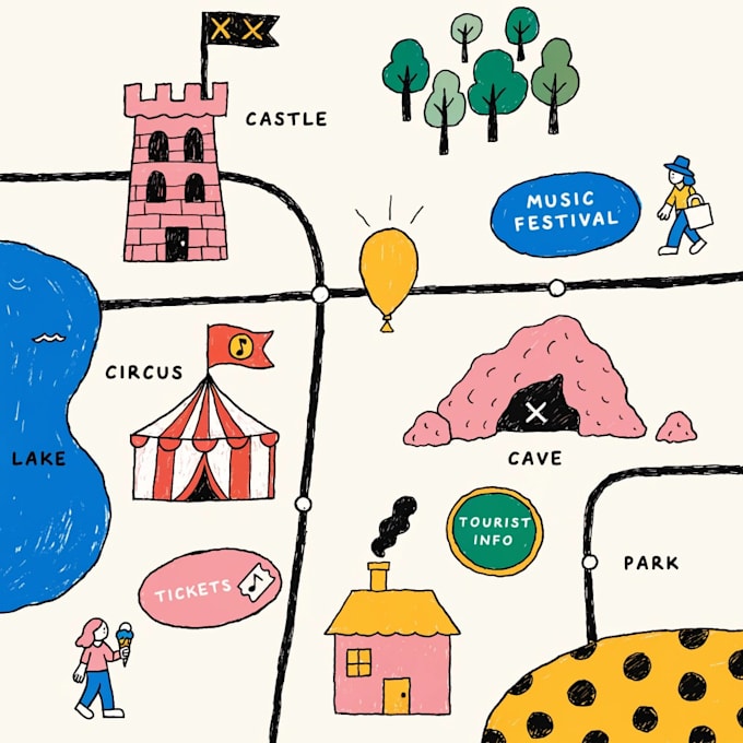 do event, tourist, and fantasy map illustration