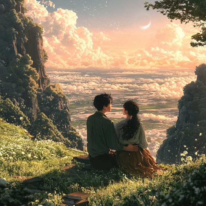 create romantic couple illustrations for books and novels