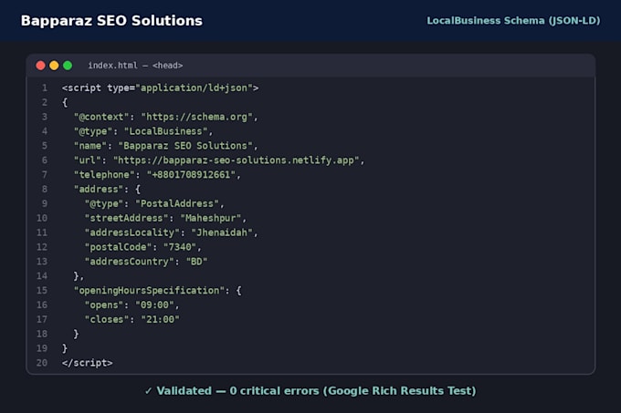 add local business schema markup for SEO