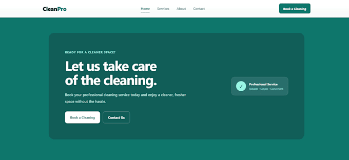 design a professional cleaning business website