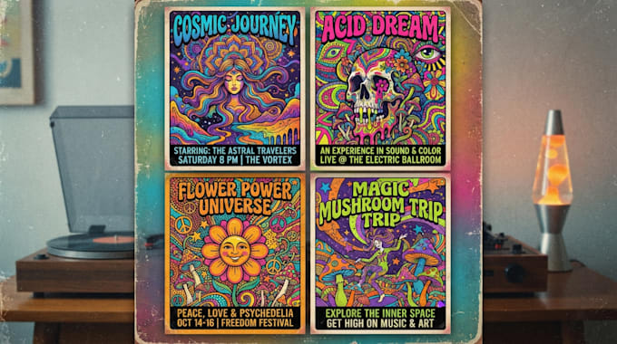create psychedelic trippy pop art poster cover