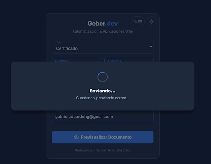 build a PDF generator web app with auto email
