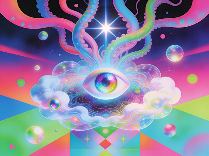 create colorful psychedelic and trippy style illustration
