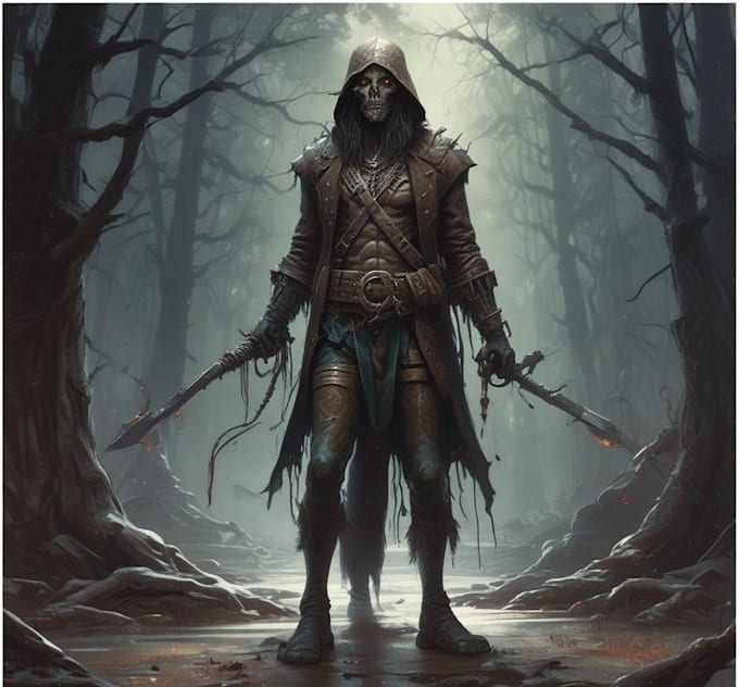 write a dark and mysterious fantasy horror tale