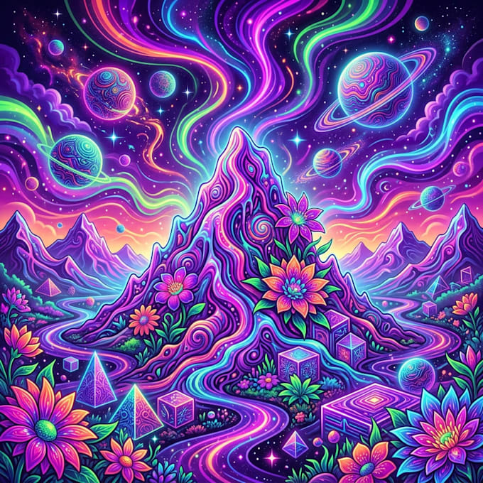 create colorful psychedelic and trippy style illustration