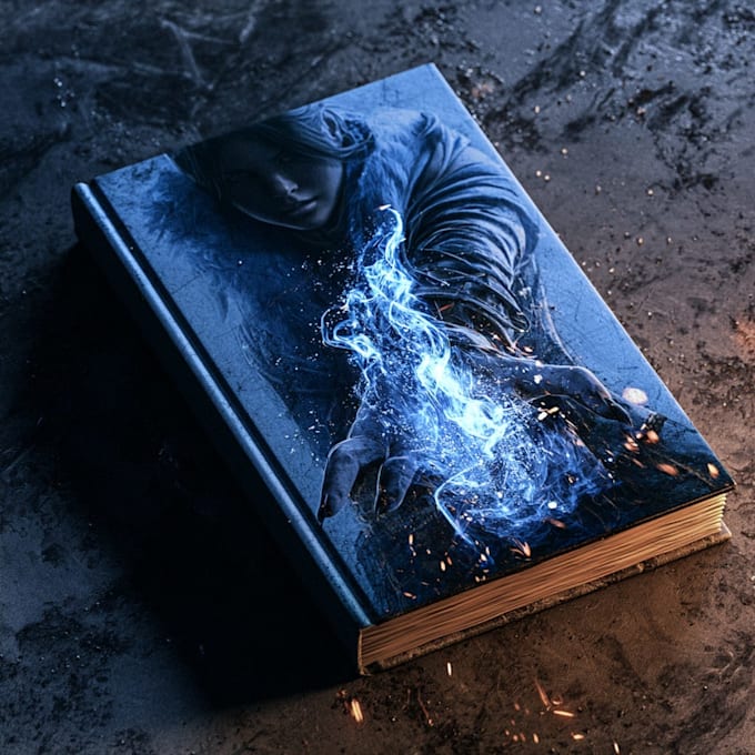 create fantasy novel cover with cinematic illustration