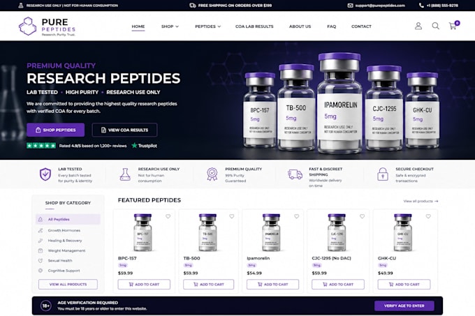 build a woocommerce peptide website for research peptide store