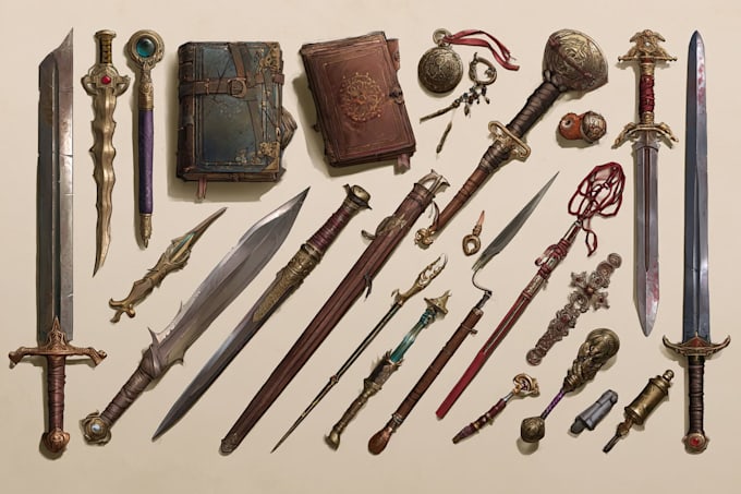 make a game concept fantasy weapon illustration