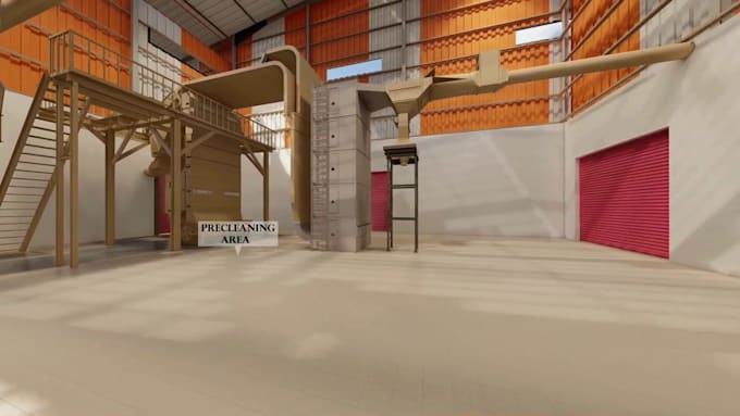 create 3d industrial plant, factory walkthrough and process animation