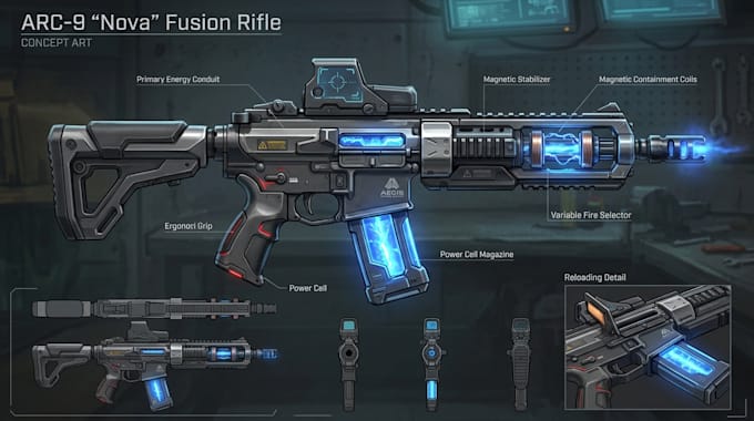 high quality weapon concept art for gaming and more