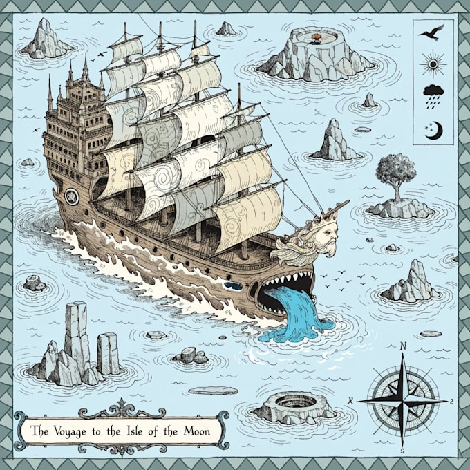 do draw fantasy map or ship illustration with cool details