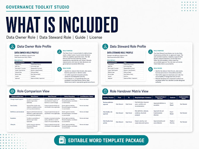 provide data governance raci and role templates