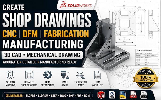 create shop drawings cnc dfm fabrication manufacturing 3d cad mechanical drawing