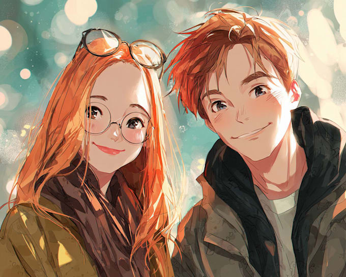 design a romantic couple in anime style