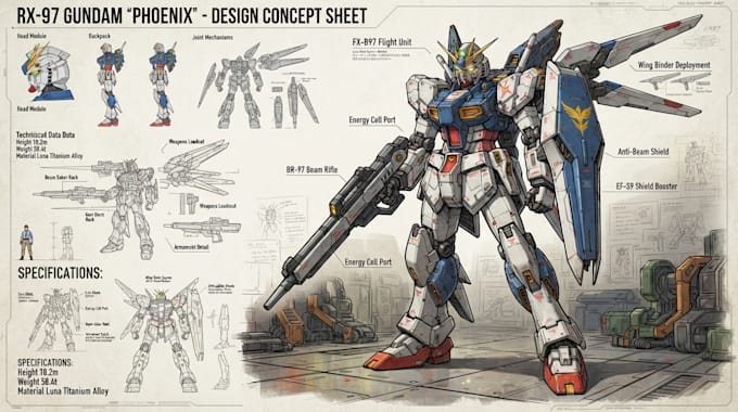 illustration and concept mecha, gundam