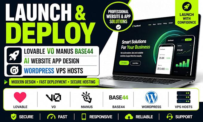 launch deploy lovable v0 manus base44 ai website app design wordpress vps hosts