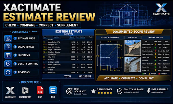create xactimate supplements, estimate review and insurance claim documentation
