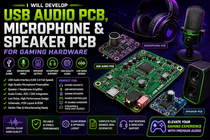 develop usb audio pcb microphone and speaker pcb for gaming hardware