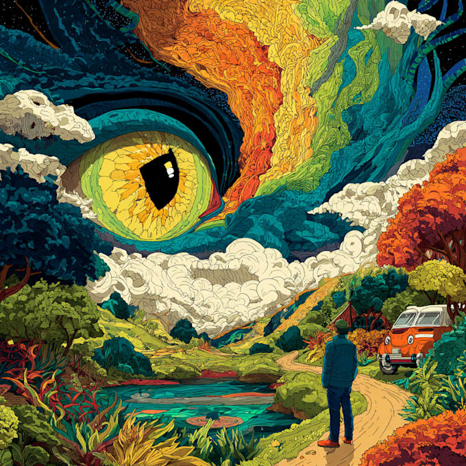 draw amazing stoner rock, psychedelic design for tshirt