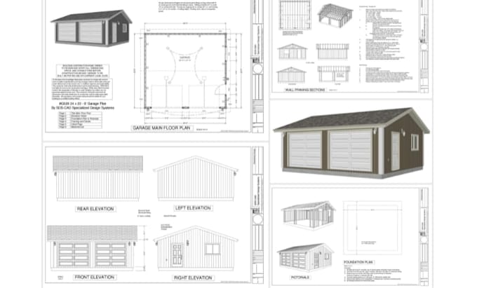 adu permit plan, floor plans, elevations, site plan, garage, deck and permit set