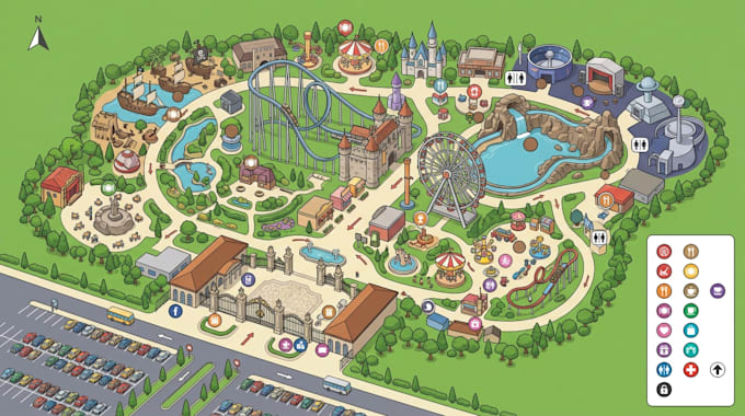 design custom 2d and 3d illustrated theme park map, zoo map and attraction maps