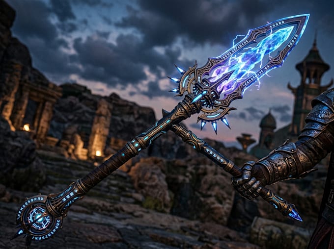 design unique sword, axe, medieval weapon, spear