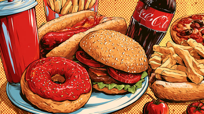 create amazing food pop art illustrations for, menu