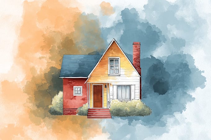 watercolor house art in unique