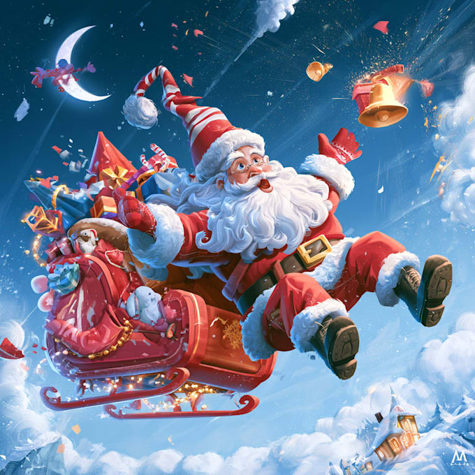 draw professonal christmas cartoon illustration, concept art
