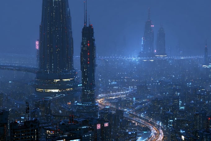 do futuristic cyberpunk city landscape or sci fi concept