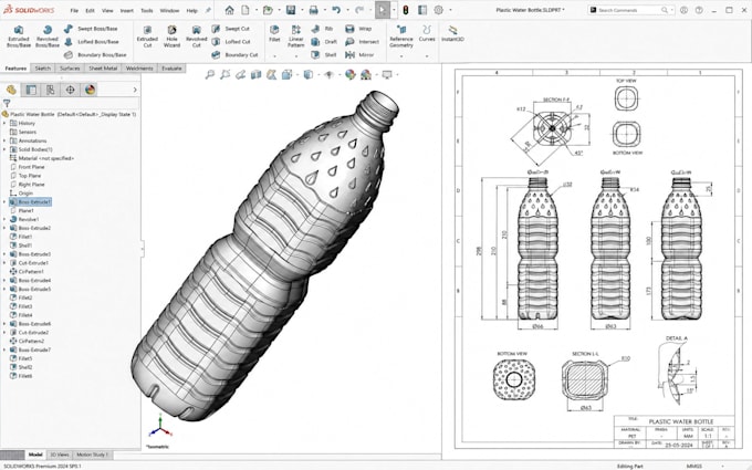 create professional bottle technical drawings and cad designs for manufacturing
