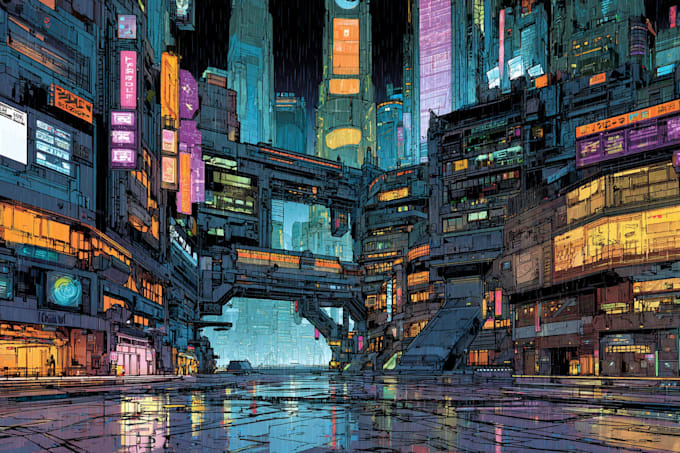 create a stunning sci fi or cyberpunk city concept art