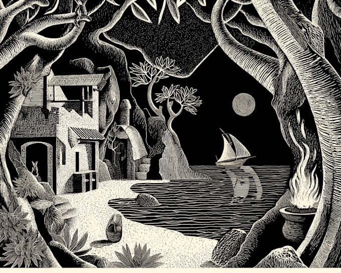 design a custom linocut print illustration