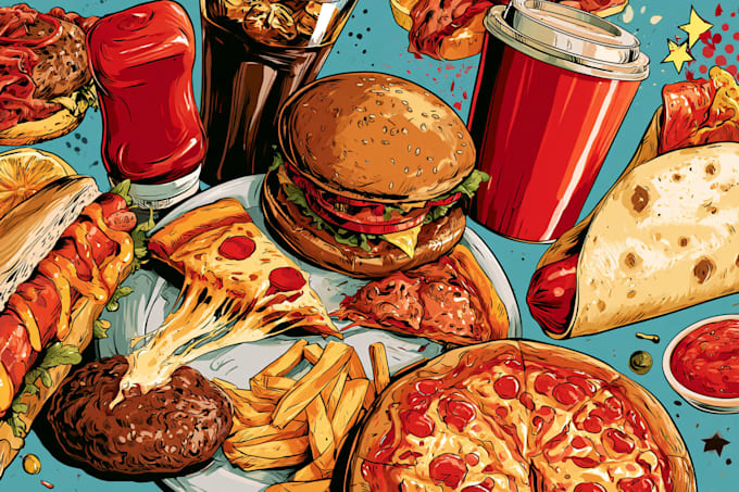 draw food pop art illustration