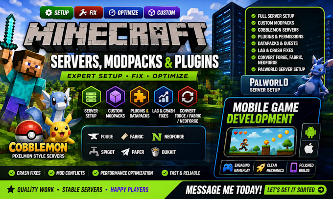 fix minecraft server modpack plugin forge fabric neoforge cobblemon server setup