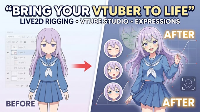fix static vtuber art with live2d rigging for vtube studio model and setup