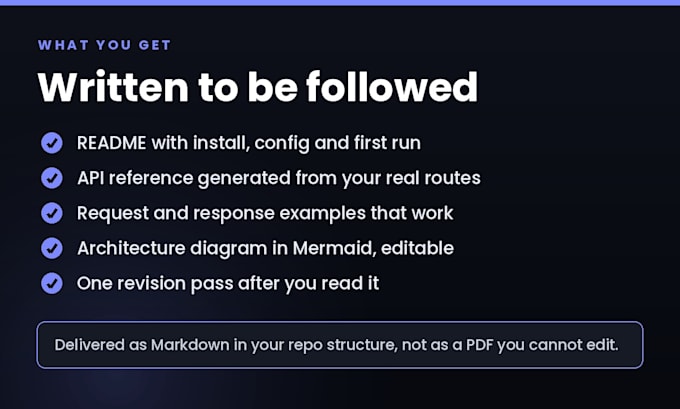 write technical documentation, readme and API docs for your project