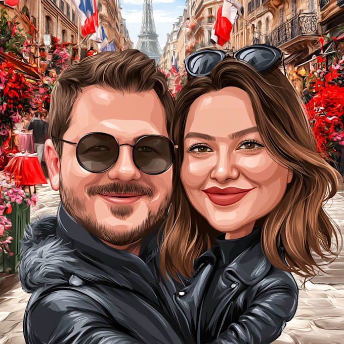 create professional caricatures for couples or wedding gift
