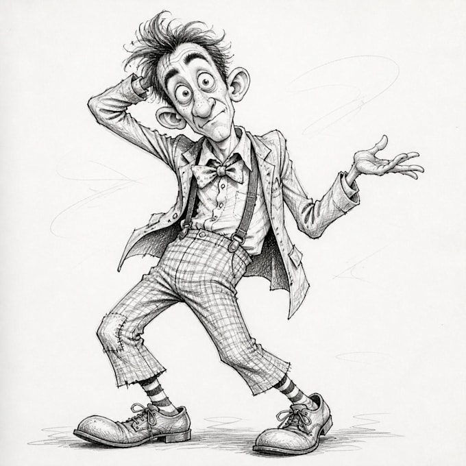 draw black and white  cartoon sketch