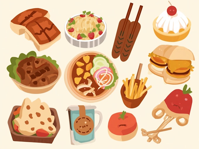 food illustration, cartoon, food vector, menu design, vector